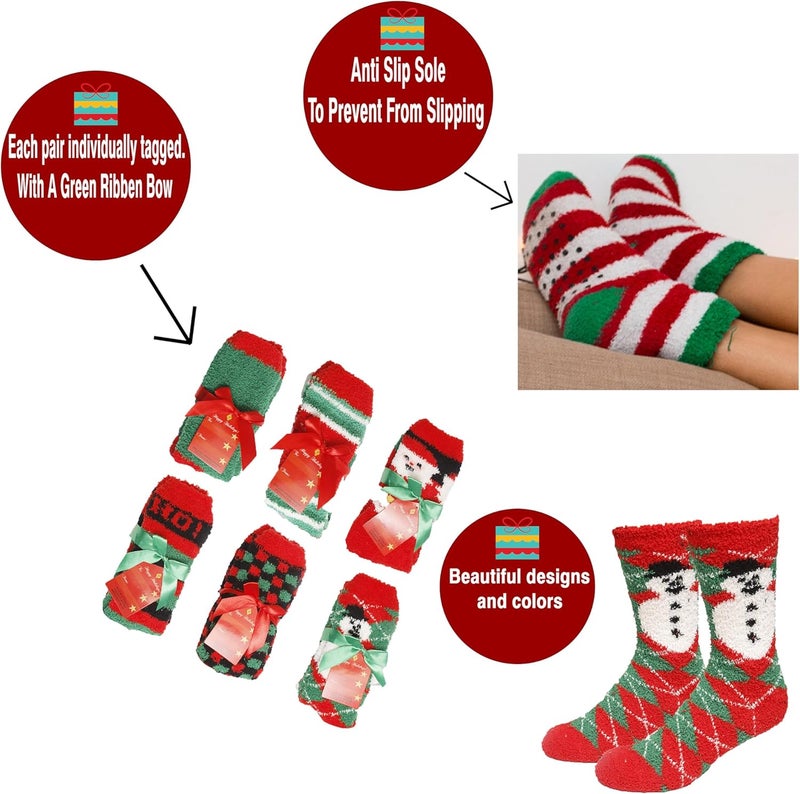 Gilbins Mens-Womens Christmas Holiday Fuzzy Socks with Grips Non Slip Skid Slipper Fluffy Hospital Winter Crew Sleep Socks - Image 2